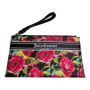 Juicy Couture Black Multi Rose Gothic Logo Stripe Wristlet